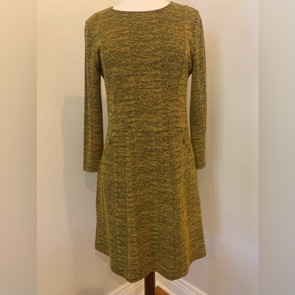 Yellow & Black Sweater dress with pockets.